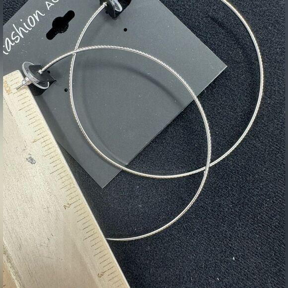 Fashion Accents Silver 3” open hoop post earrings. - Picture 4 of 4